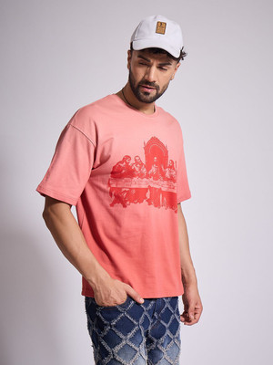Fugazee Lifestyle Printed Men Round Neck Orange T-Shirt