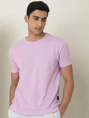 RARE RABBIT Solid Men Round Neck Purple T-Shirt