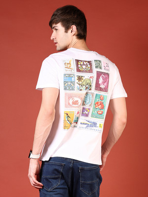 V-MART Printed Men Round Neck White T-Shirt