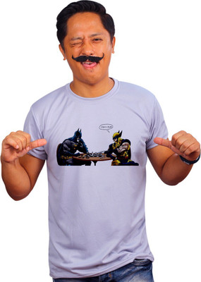 Mooch Wale Printed Men Round Neck Grey T-Shirt