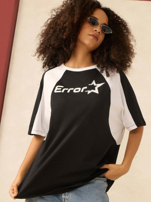 OUTZIDR Colorblock Women Round Neck Black T-Shirt