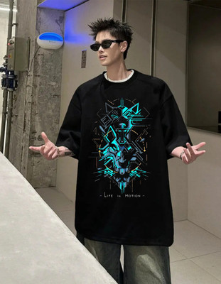 TowLine Geometric Print Men Round Neck Black T-Shirt