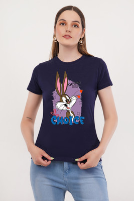 manimalclothing Graphic Print Women Round Neck Blue T-Shirt