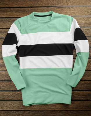 FIONAA TRENDZ Striped Men Round Neck Green T-Shirt