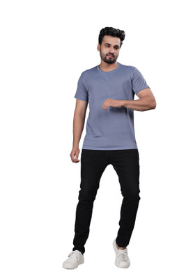 BOLD & BEAUTY Solid Men Round Neck Light Blue T-Shirt