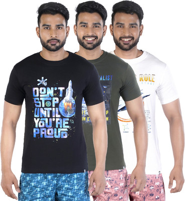 COLORS by Rupa Frontline Graphic Print Men Round Neck Black, Dark Green, White T-Shirt
