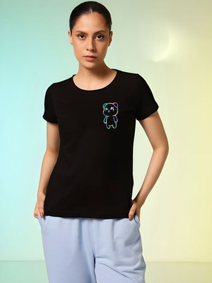 SZN Graphic Print Women Round Neck Black T-Shirt