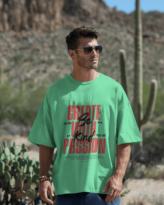 silver moon clothing Typography Men Round Neck Light Green T-Shirt