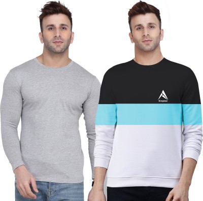 Kroptee Colorblock, Solid Men Round Neck Light Blue, Grey T-Shirt