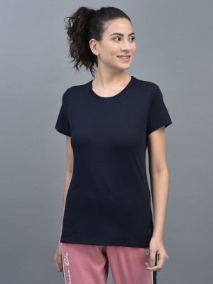Dollar Missy Solid Women Round Neck Reversible Dark Blue T-Shirt