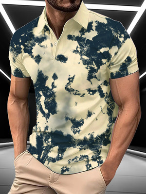 AIN6 Printed Men Polo Neck Beige T-Shirt