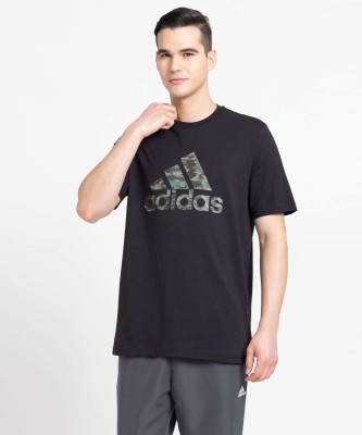 ADIDAS Printed Men Round Neck Black T-Shirt