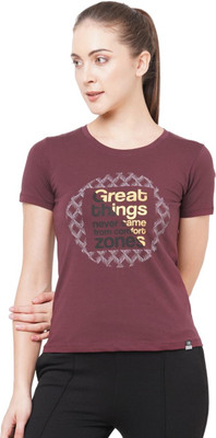 Laasa Sports Printed Women Round Neck Maroon T-Shirt