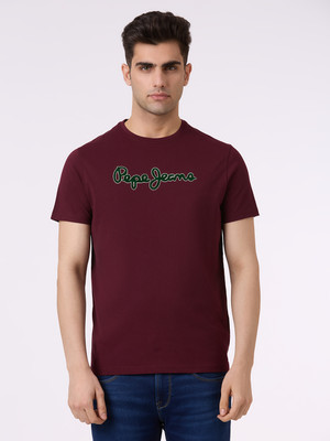 Pepe Jeans Graphic Print Men Crew Neck Maroon T-Shirt
