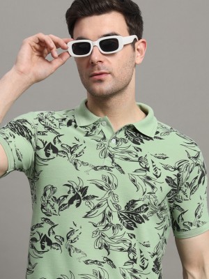 R ARHAN Printed Men Polo Neck Light Green T-Shirt