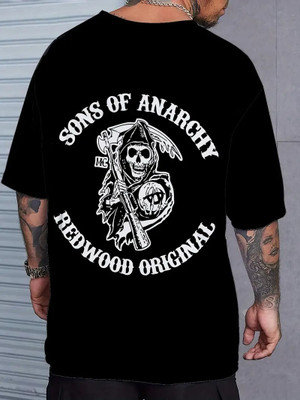 HASTEN Printed Men Round Neck Black T-Shirt