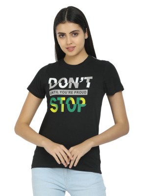 V-MART Typography Women Round Neck Black T-Shirt