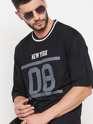 AUSTIZ Typography Men Round Neck Black T-Shirt