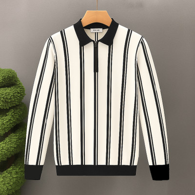 NB NICKY BOY Striped Men Zip Neck White, Black T-Shirt