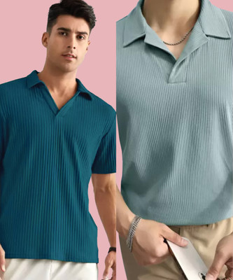 Christy World Self Design Men Polo Neck Multicolor T-Shirt