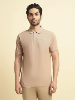 CANTABIL Solid Men Polo Neck Beige T-Shirt