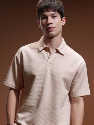 HIGHLANDER Self Design Men Polo Neck Pink T-Shirt