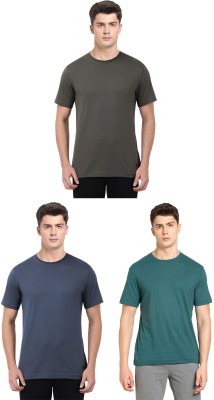 JOCKEY Solid Men Round Neck Grey, Dark Blue, Dark Green T-Shirt