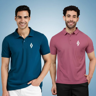 cnw Solid Men Polo Neck Purple T-Shirt