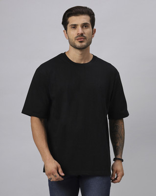 URBANICE Solid Men Round Neck Black T-Shirt