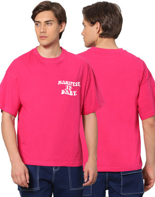 Besick Solid Men Round Neck Pink T-Shirt