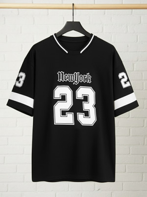 Jump Cuts Printed Men V Neck Black, White T-Shirt