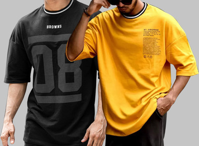 Kay Dee Printed Men Round Neck Black, Yellow T-Shirt