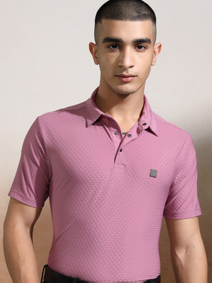 HIGHLANDER Self Design Men Polo Neck Pink T-Shirt