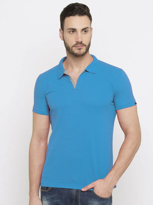Status Quo Solid Men Polo Neck Blue T-Shirt