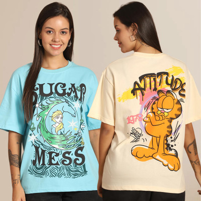 Mast & Harbour Printed Women Round Neck Multicolor T-Shirt