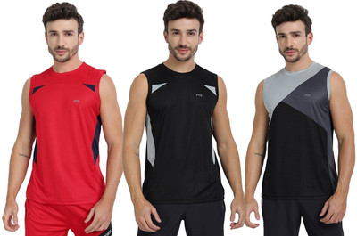 FTX Colorblock Men Round Neck Red, Black T-Shirt
