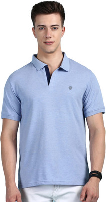 LUX cozi Solid Men Polo Neck Navy Blue T-Shirt