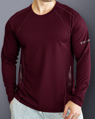 EyeBogler Solid Men Round Neck Maroon T-Shirt