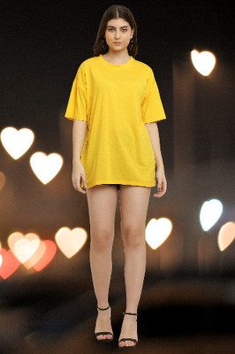 The Unicharm Solid Women Round Neck Yellow T-Shirt