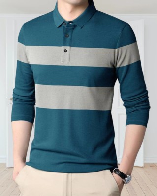 HouseOfCommon Colorblock Men Polo Neck Blue T-Shirt