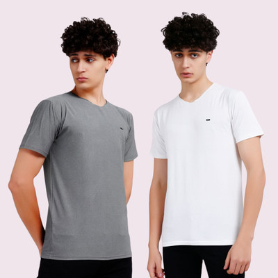 METRONAUT Striped Men Round Neck Grey, White T-Shirt