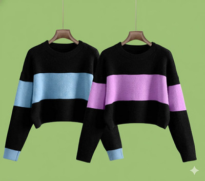 PALAKKIDS Colorblock Women Round Neck Blue, Purple T-Shirt