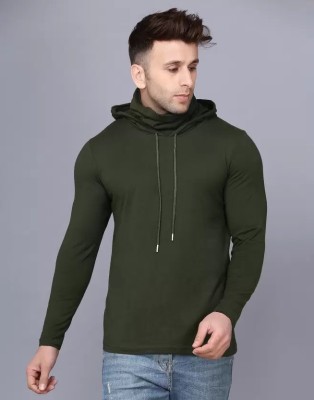 URE Enterprises Solid Men Hooded Neck Green T-Shirt