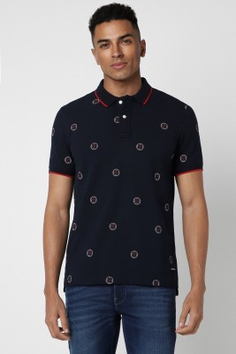 VAN HEUSEN Printed Men Polo Neck Dark Blue T-Shirt