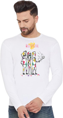 LV CARE Printed Men Round Neck White T-Shirt