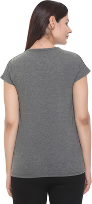 SHAUN Self Design Women Round Neck Grey T-Shirt