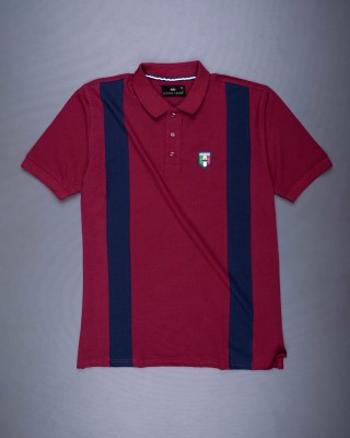 french crown Striped Men Polo Neck Red T-Shirt