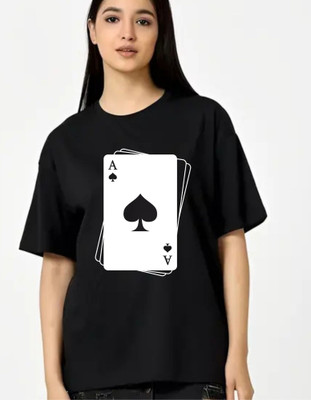 fashnobic Printed Women Round Neck Black T-Shirt