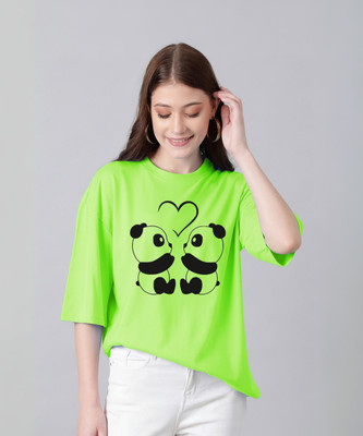 KOTTY Printed Women Round Neck Light Green T-Shirt