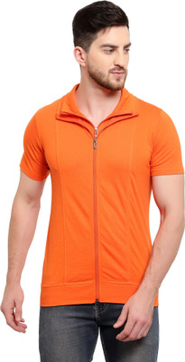 Tresna Trending Solid Men Polo Neck Orange T-Shirt